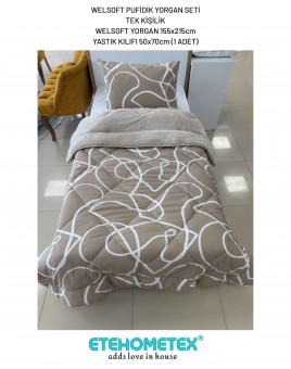 ETE HOMETEX TEK KİŞİLİK LÜX WELSOFT YORGAN SETİ MİX BEJ 8696474232093